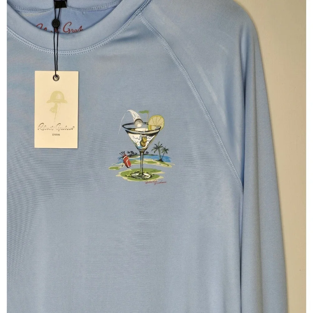 Robert Graham Long Sleeve Rashguard Shirt Size L Mens Golf Cocktail Print NWT